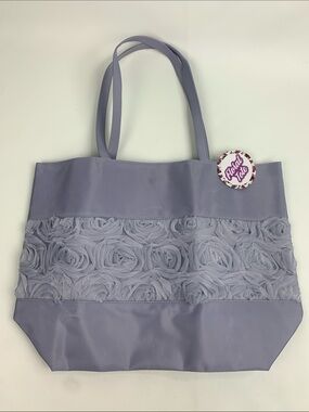 Lavender Rosette Tote Bag purple Floral Accent snap close lined pocket new NWT